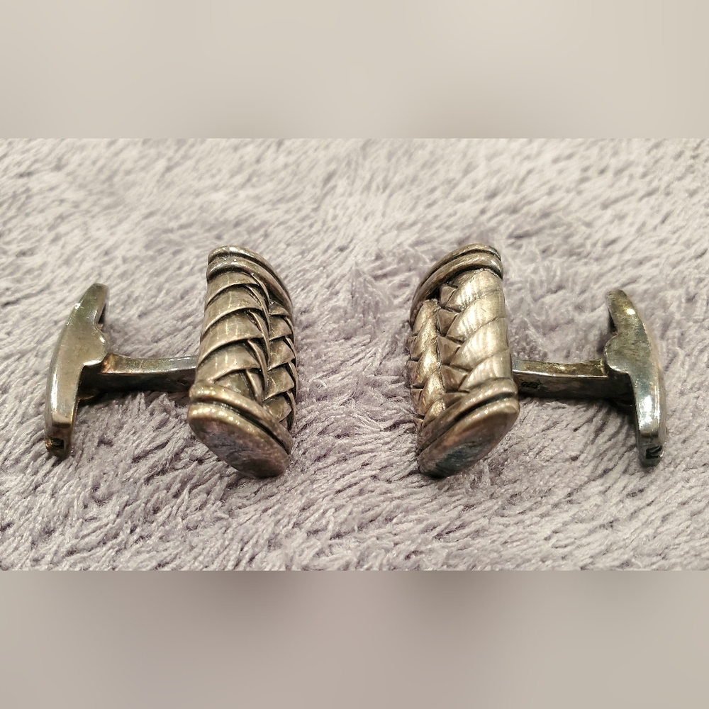 Beautiful SCOTT KAY "Equestrian" Basket Weave Sterling Silver Cufflinks *RARE* - Picture 3 of 6